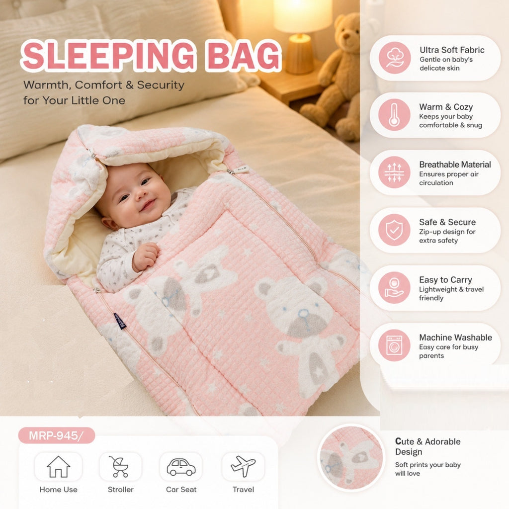 Baby Sleeping Bag with Hood, Zip-up, Soft & Breathable Fabric