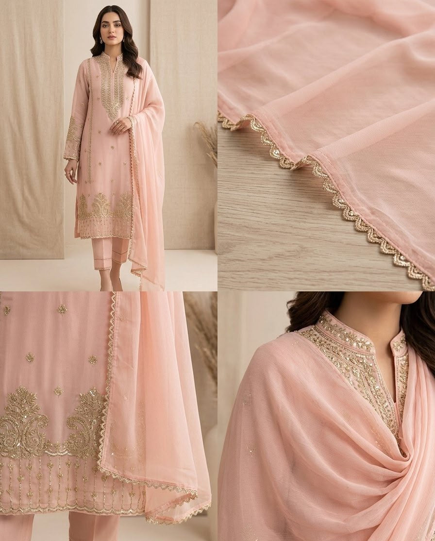 Pastel Peach Zardozi Suit