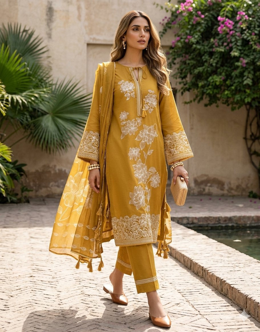 Woven ladies suit - Mustard