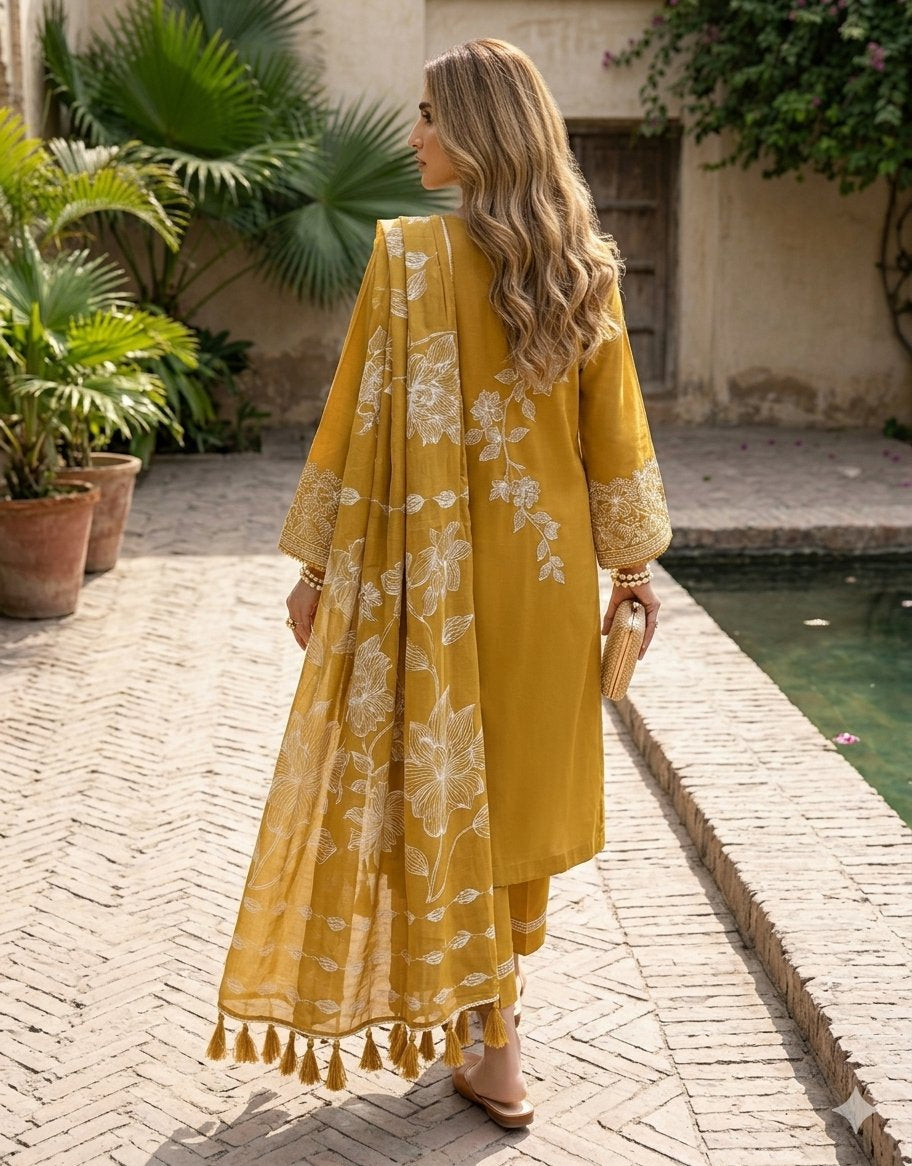 Woven ladies suit - Mustard