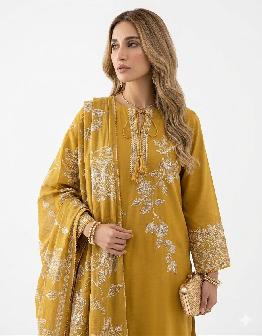 Woven ladies suit - Mustard