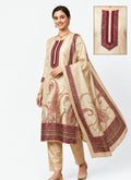 Assam Silk Beige Unstitched Suit with Dupatta