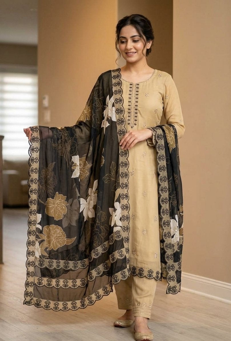 Designer ZDot Classic Unstitched suit with georgette dupatta