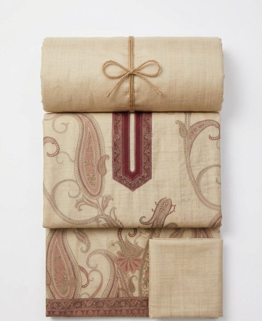 Assam Silk Beige Unstitched Suit with Dupatta