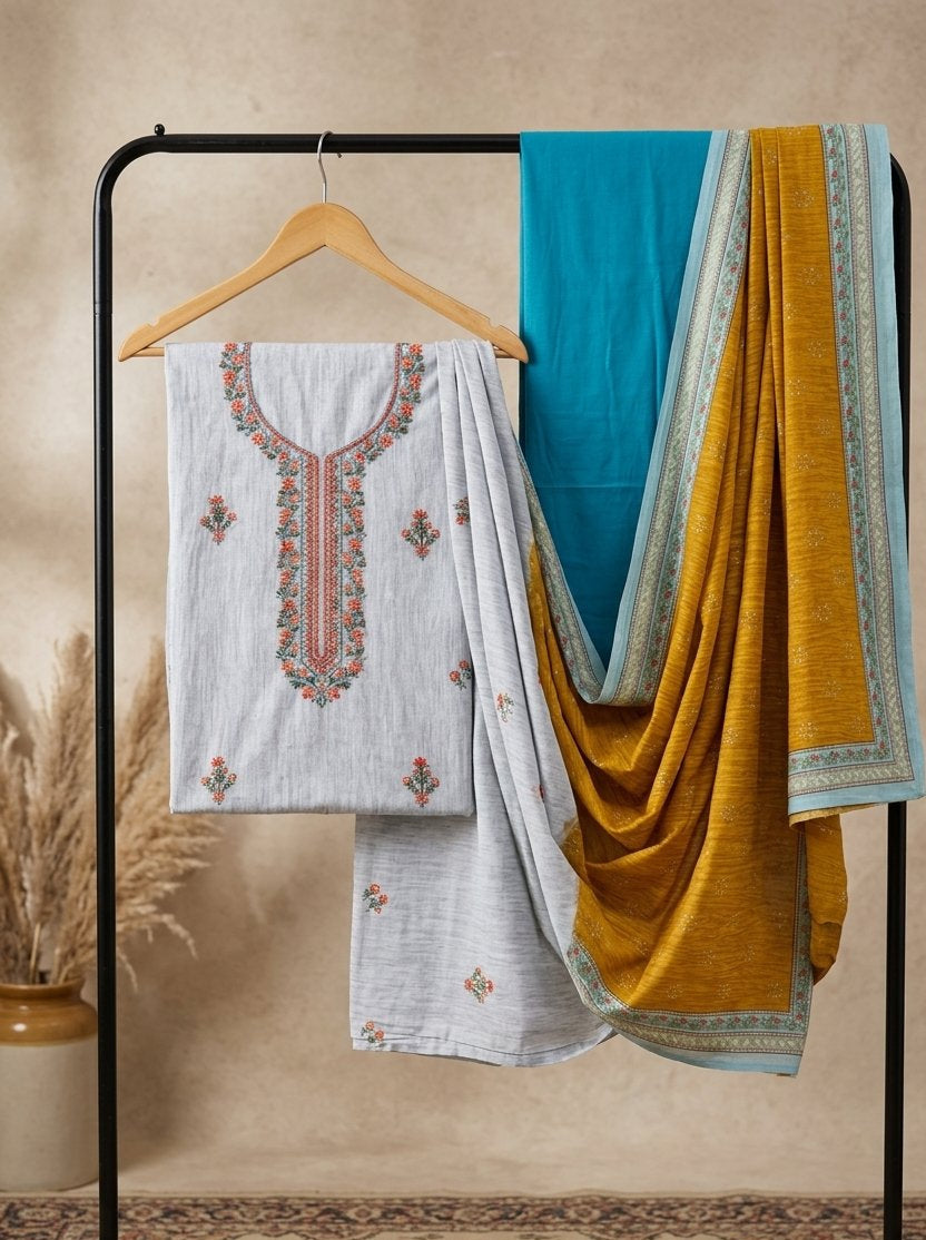 Pure Cotton Printed Suit with Neck Embroidery