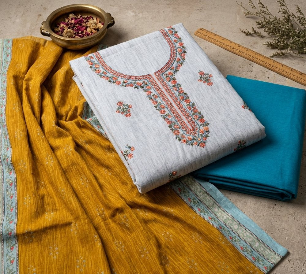 Pure Cotton Printed Suit with Neck Embroidery