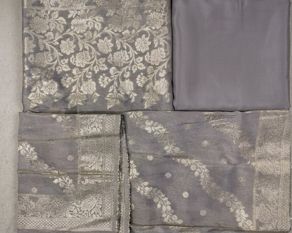 Pure Banarasi Silver Suit