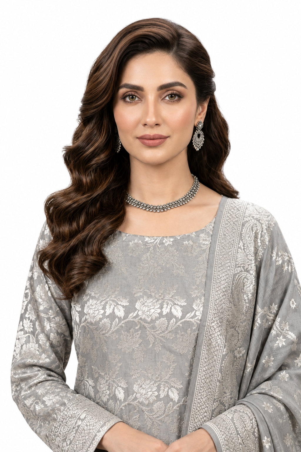 Pure Banarasi Silver Suit